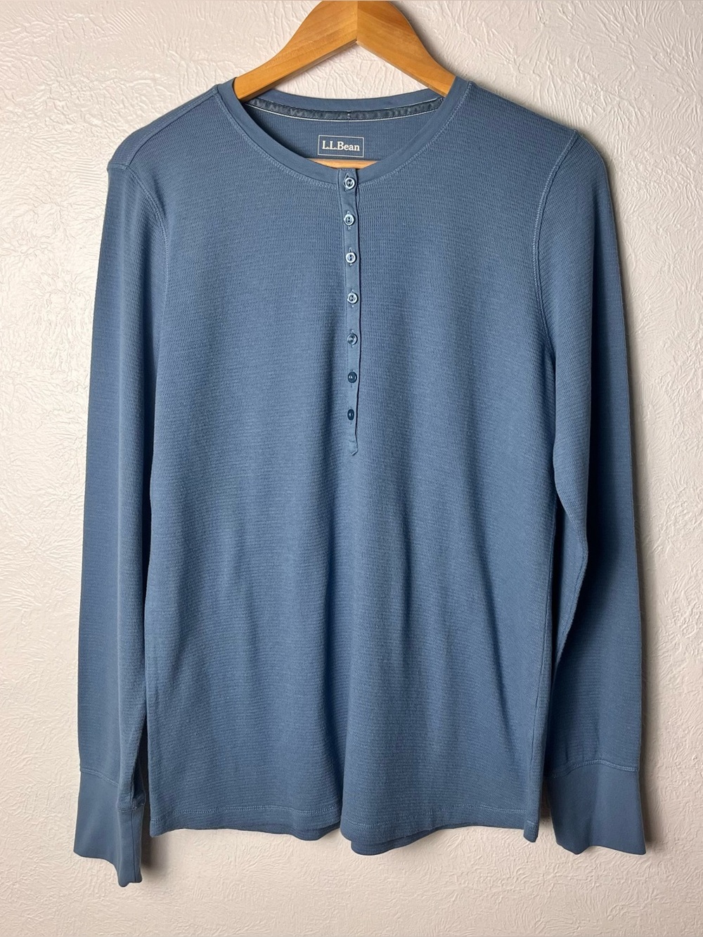 L.L. Waffle Knit Henley Top Womens Large Slate Long Sleeve